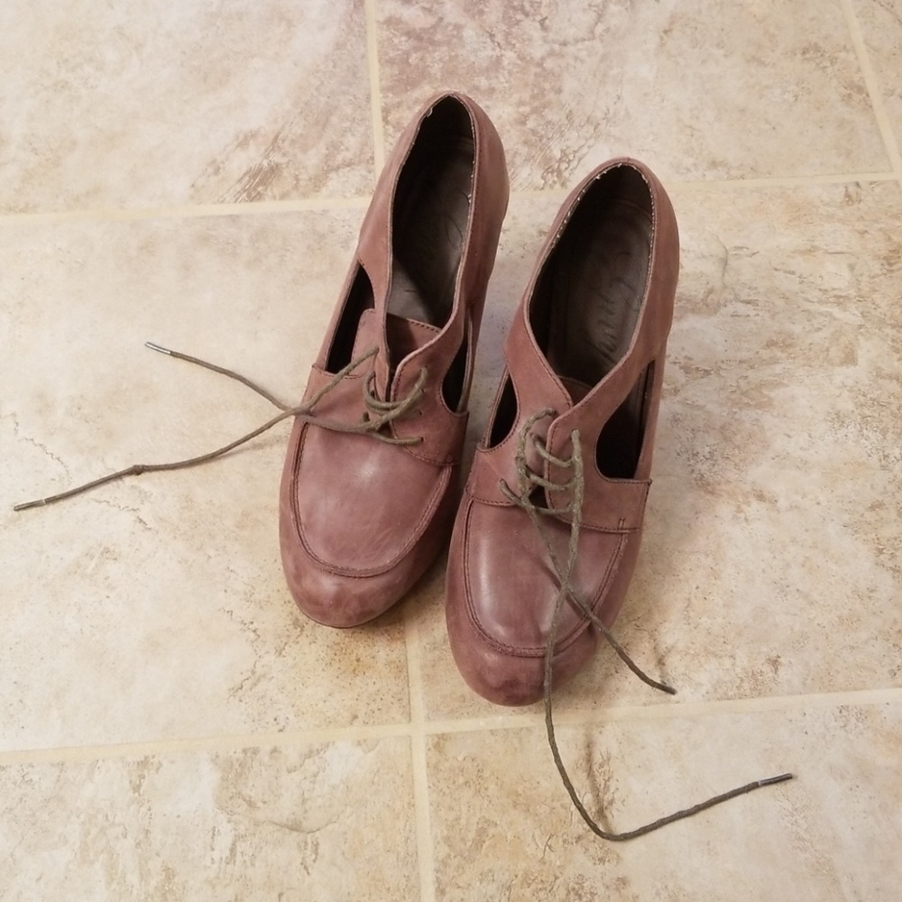 Brown leather booties